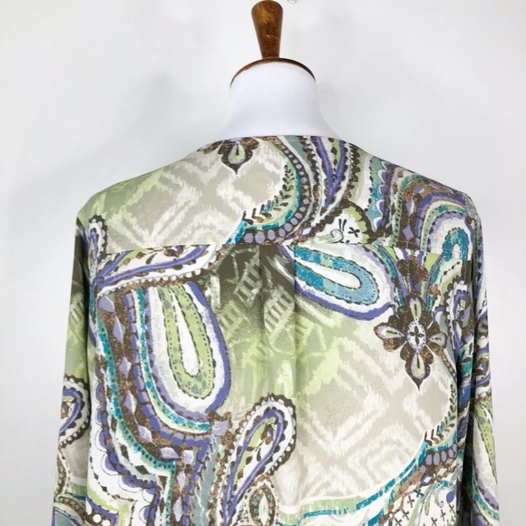 CHICOS Paisley Tie Front Top Sz. 1 (M) Purple Green Brown - Picture 9 of 13